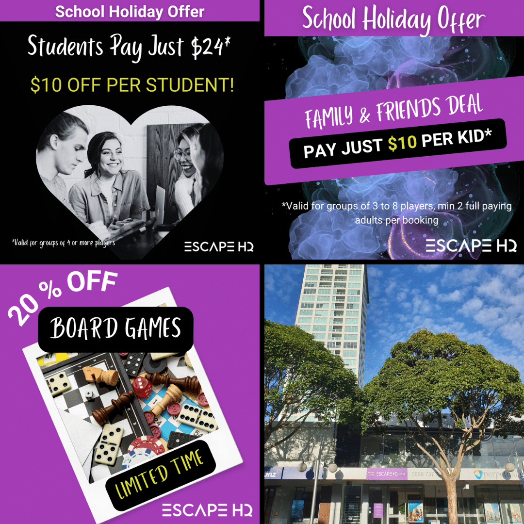 April 2024 NZ School Holidays Promo Escape HQ
